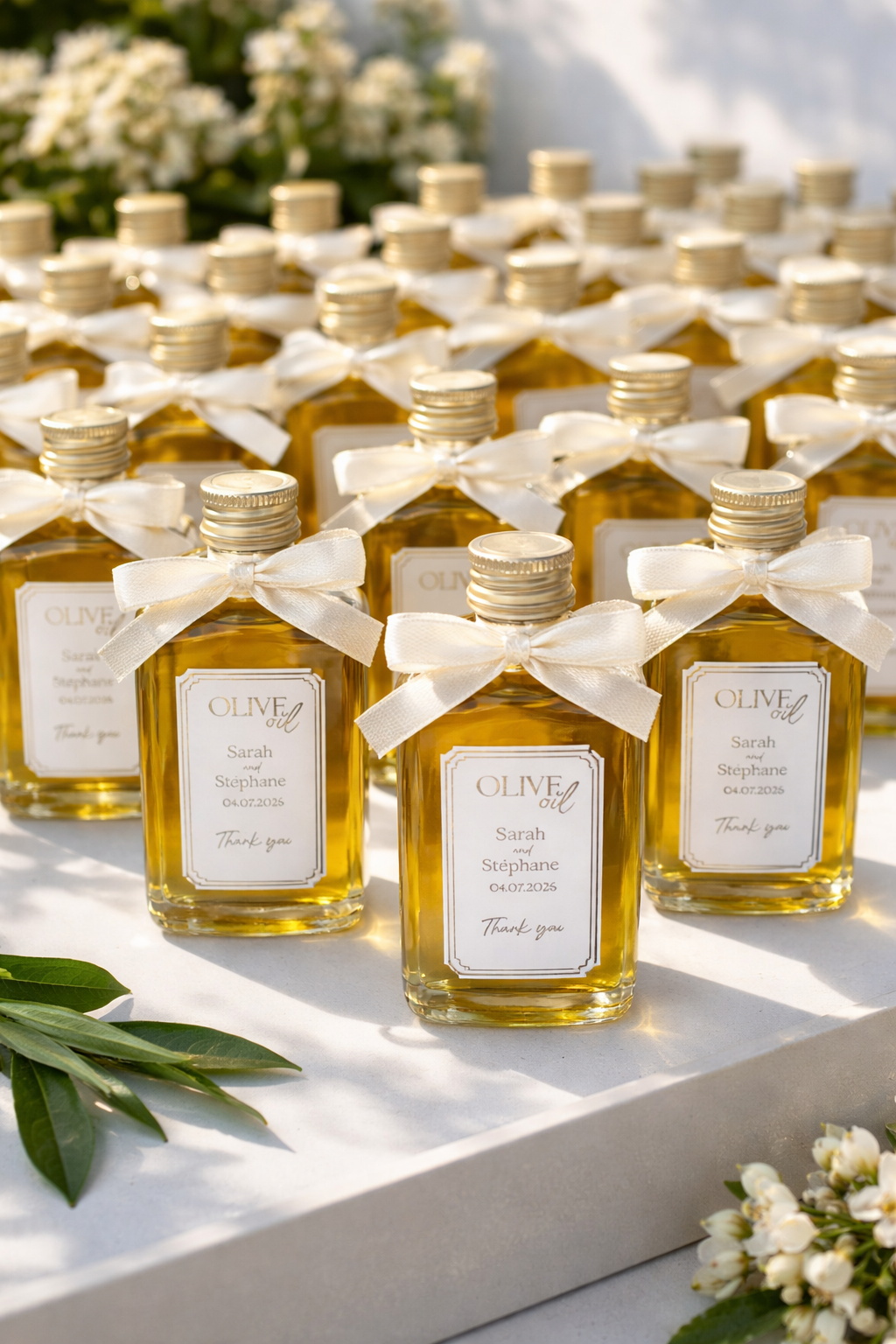 Mignonnette d’huile d’olive personnalisée, cadeaux invités 50ml