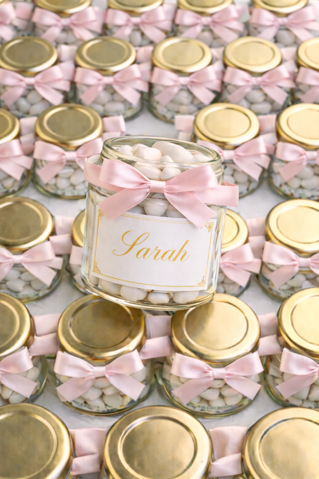 Pot en verre personnalisés avec dragées – Cadeau invité