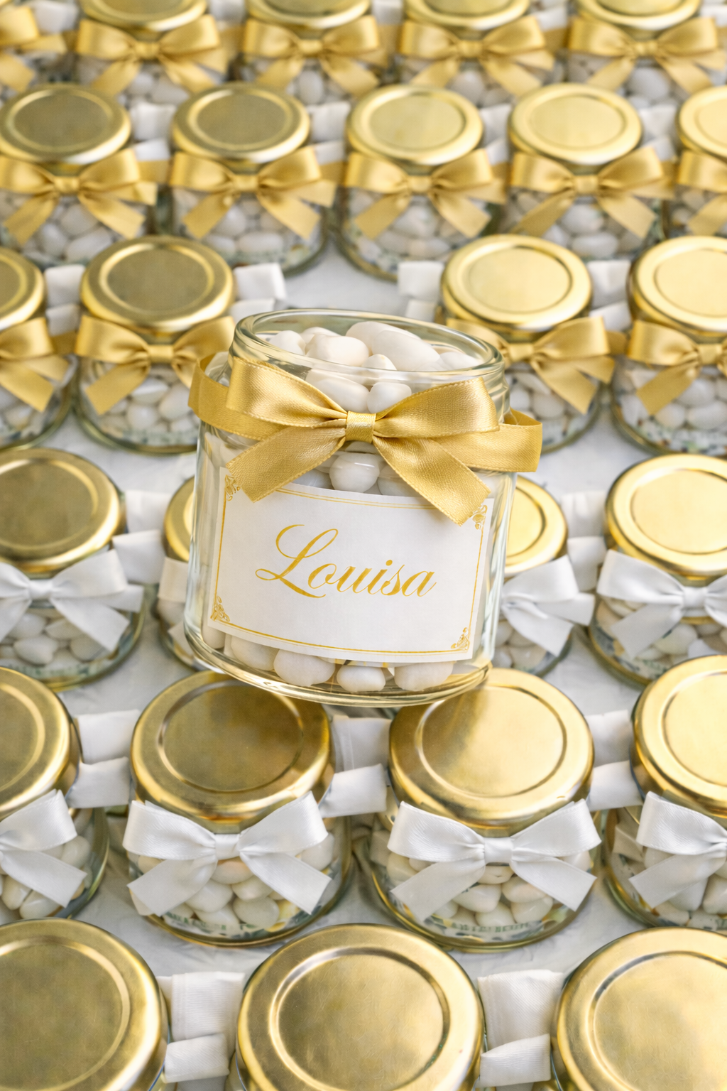 Pot en verre personnalisés avec dragées – Cadeau invité