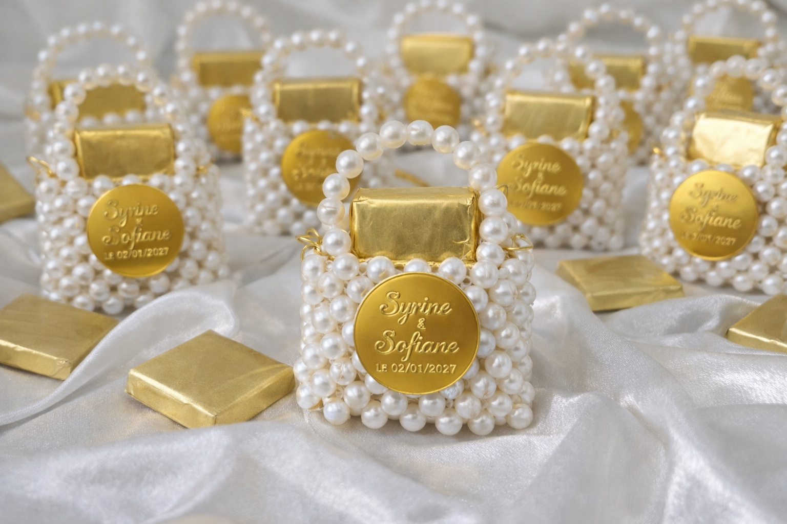 Sac en perles personnalisé avec chocolats