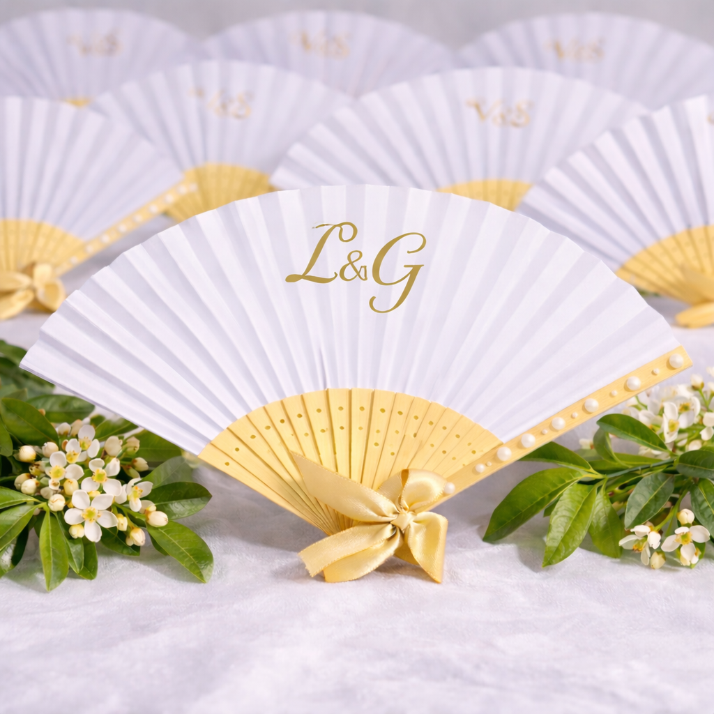 Éventail personnalisé initiales – cadeaux invités élégant